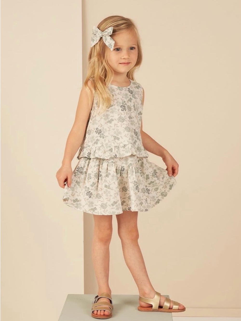 Rylee + Cru Oceanside Top + Sparrow Skirt Set | Blue Floral | 4-5Y
